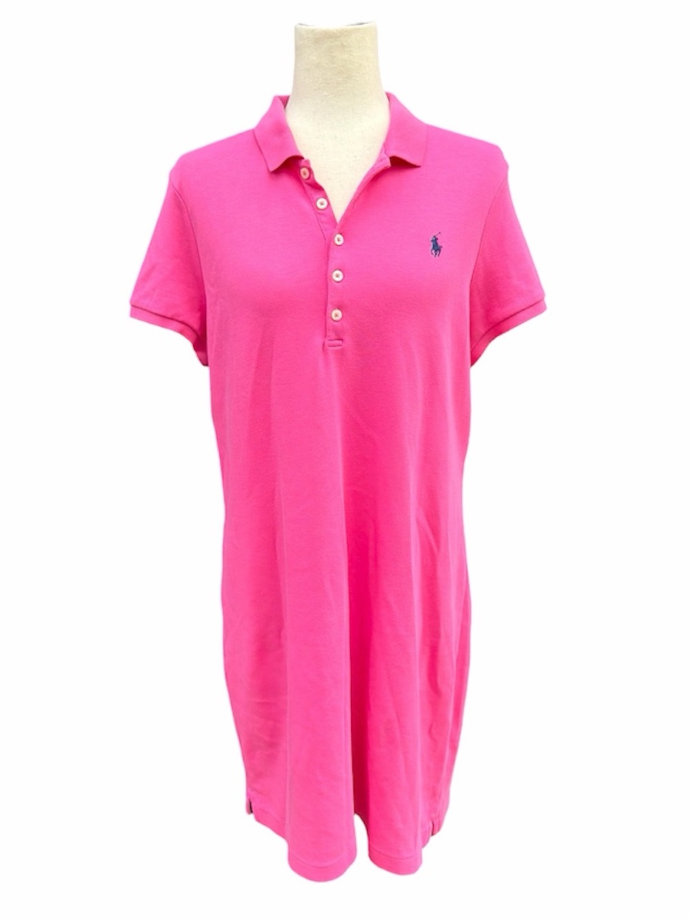 Ralph Lauren RL Polo bright pink shirt dress blue horse embroidery short sleeve